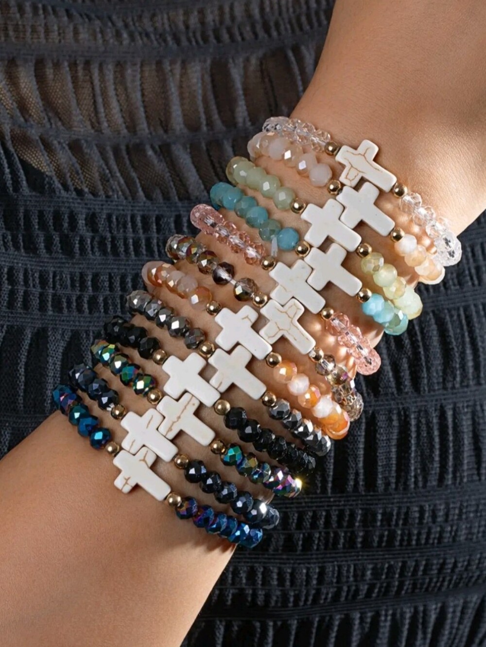 Beaded Cross Pendant Bracelet
